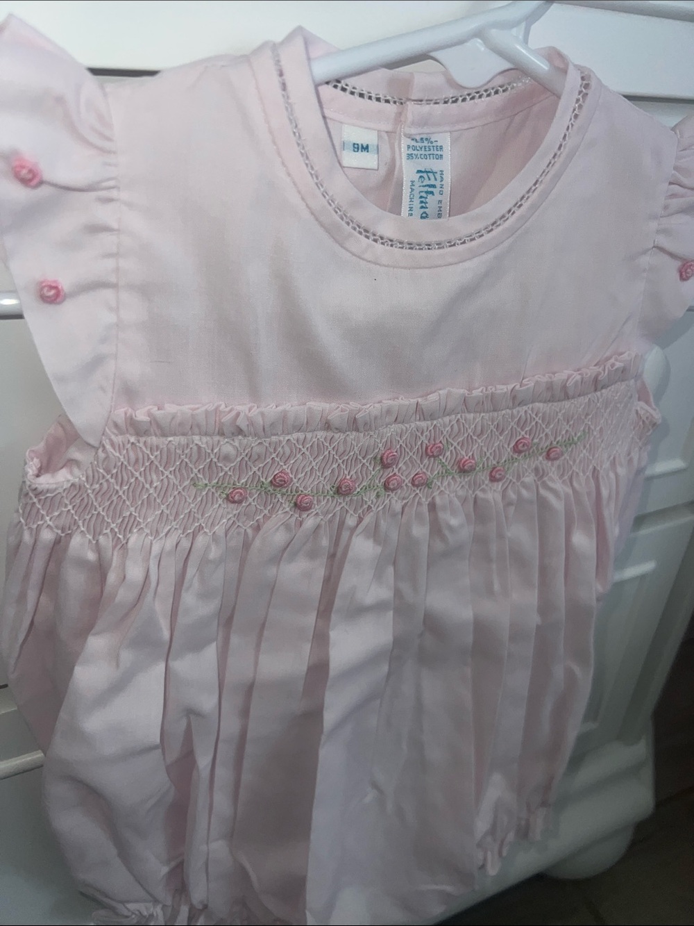 Pink Smocked Baby Dress with Floral Embroidery
